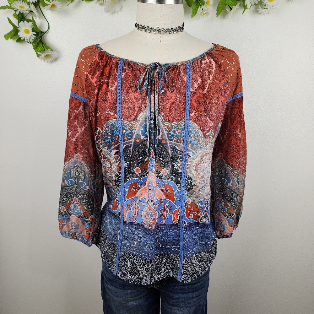 French Blue Bohemian Paisley Top Sz 1x